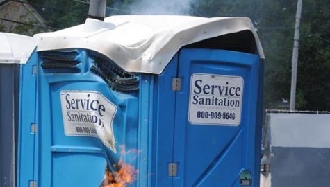 burning-toilet fire damaged porta potty