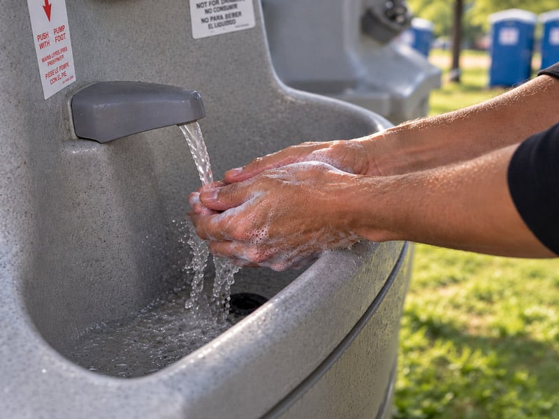washing hands in portable event sink by Service Sanitation