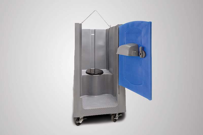 UnitOpen High-Rise Portable Restroom Interior with Toilet and Rear Urinal